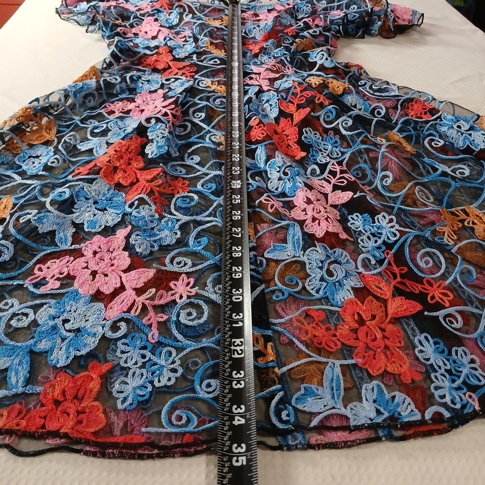 Floral Embroidered Lace Mesh Midi Dress Whimsical Fairycore Cottagecore - Picture 8 of 12